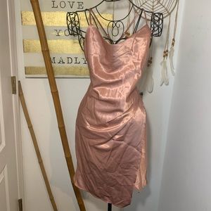 Selfie leslie dusty rose pink mauve sexy satin Spaghetti Strap mini dress